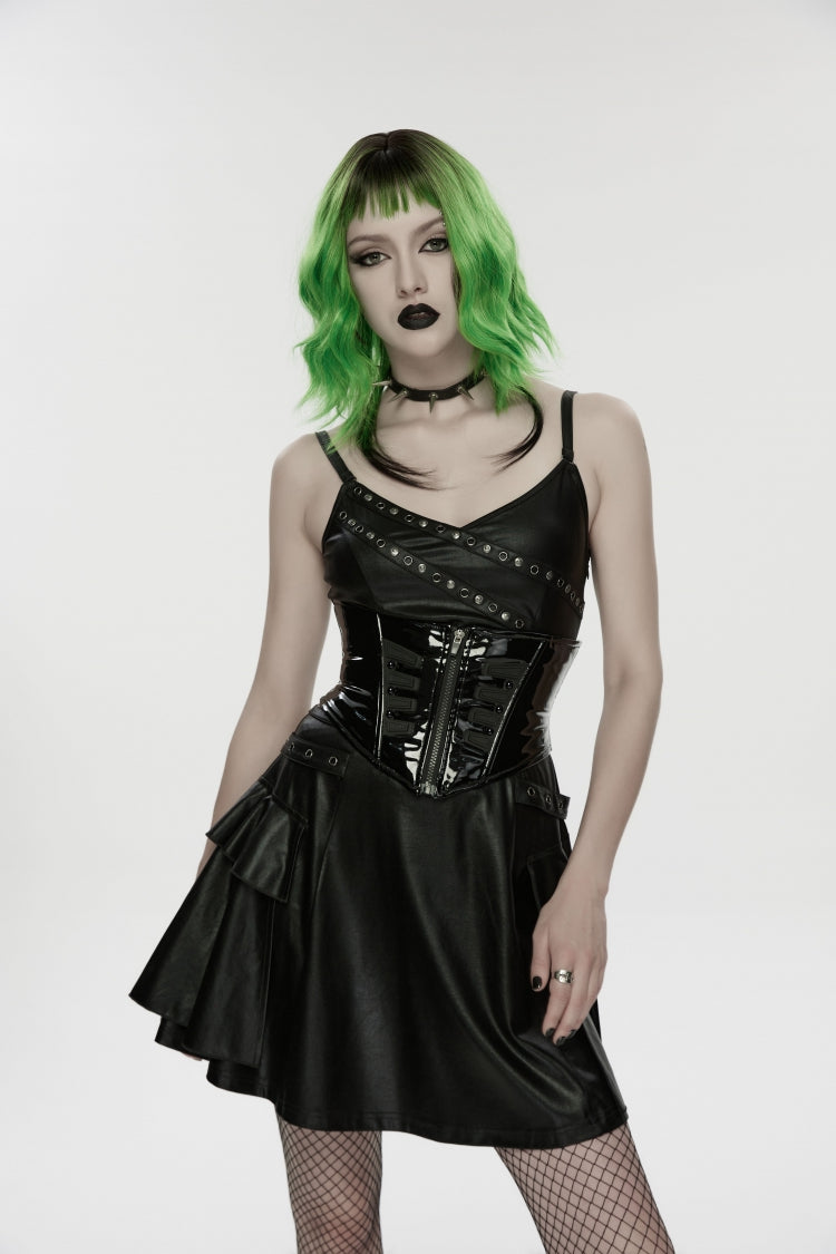 Black Lace-Up Slim Zippered Women's Punk Underbust Corset - Product - 7