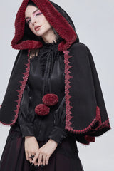 Black Gothic Petal-Shaped Double-Faced Contrast Women's Wool Hooded Shawl - Product - 5