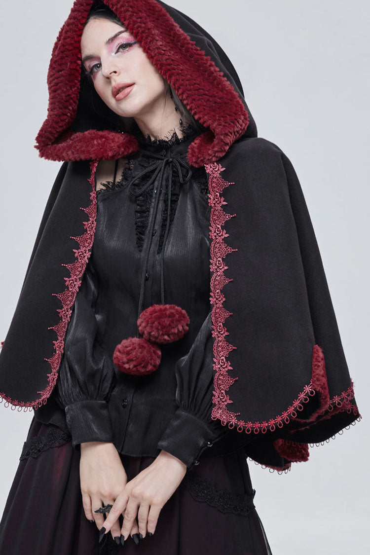 Black Gothic Petal-Shaped Double-Faced Contrast Women's Wool Hooded Shawl - Product - 5