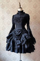 Dark Black High Waisted Ruffled Hanayome Gothic Lolita Dress - Product - 6
