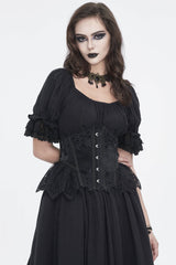 Black Embroidered Patchwork Lace Lace-Up Slim Fit Mesh Eyelet Women's Gothic Luxurious Royal Underbust Corset - Product - 8