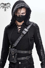 Black Leather Large Capacity Adjustable Fog Flower Men's Gothic Waist Bag - Product - 4