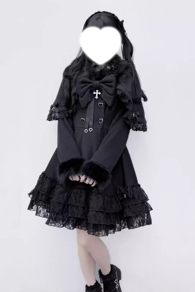 Magician Long Sleeves Removable Cape Bowknot Lace Gothic Jirai Kei Coat - Product - 4
