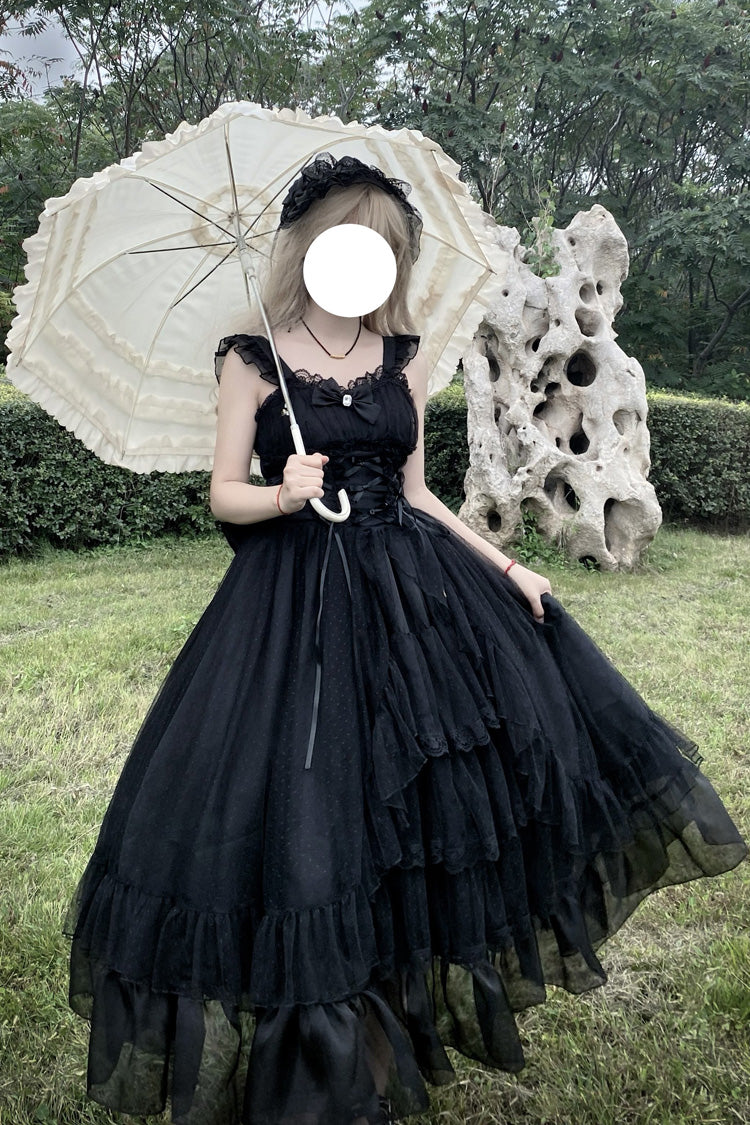 Black [Moonlight Sonata] Ruffle Cardigan Bowknot Lace Gothic Vintage Lolita Jsk Dress - Product - 5
