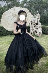 Black [Moonlight Sonata] Ruffle Cardigan Bowknot Lace Gothic Vintage Lolita Jsk Dress - Product - 5