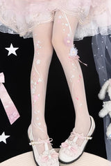 [Peach Blossom Fragrance] Printed Sweet Chinese Style Gorgeous Lolita Tights 4 Colors - White Version2 - 4