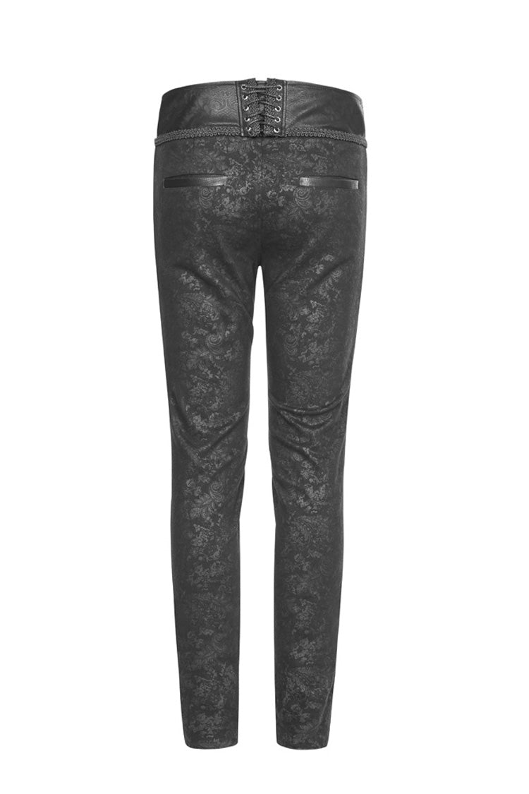 Black Waist Head Stereoscopic Pattern Leather Metal Buckle Lace-Up Men's Gothic Trousers - Product - 6
