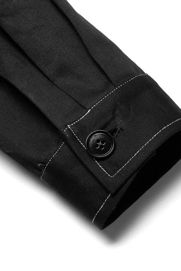 Black Lapel Collar Long Sleeves Skull Print Embroidery Mens Steampunk Blouse - Product - 7