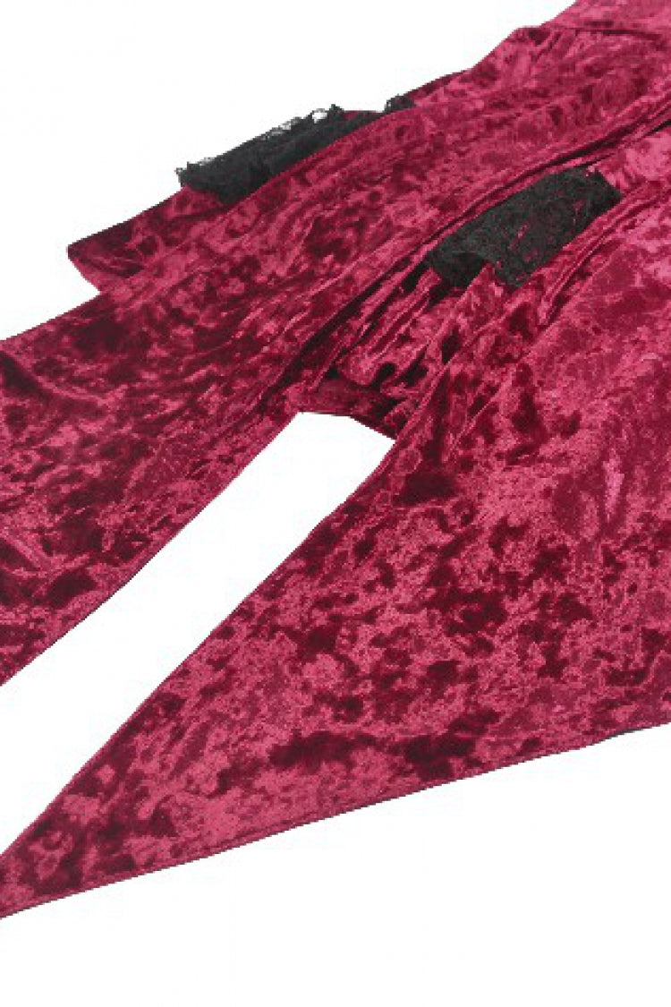 Wine Red Corset Lace-Up Velvet Irregular Pointed Tail Women's Lolita Gothic Cami Mini Dress - Product - 17