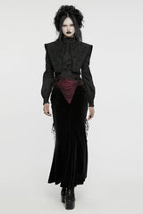 Black/Red Ruffle Rose Embroidery Lace-Up Women's Gothic Fishtailed Skirt - Product - 4