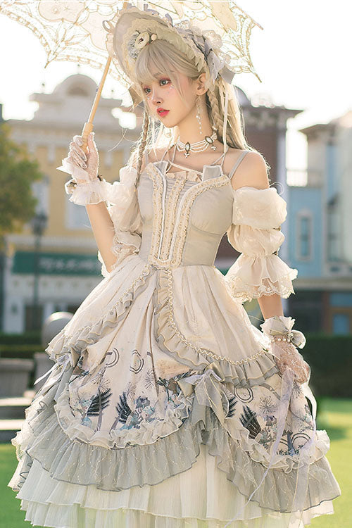White Rose Maiden Hanayome Multi-Layer Ruffled Classic Lolita OP Dress - Product - 2