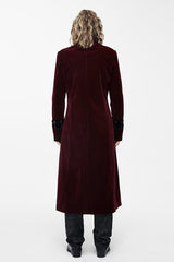 Gothic Wine Western Fashion Patchwork Plum Patterned Velveteen Mens Coat - Product - 3