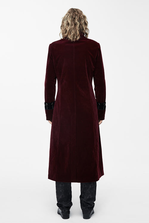 Gothic Wine Western Fashion Patchwork Plum Patterned Velveteen Mens Coat - Product - 3
