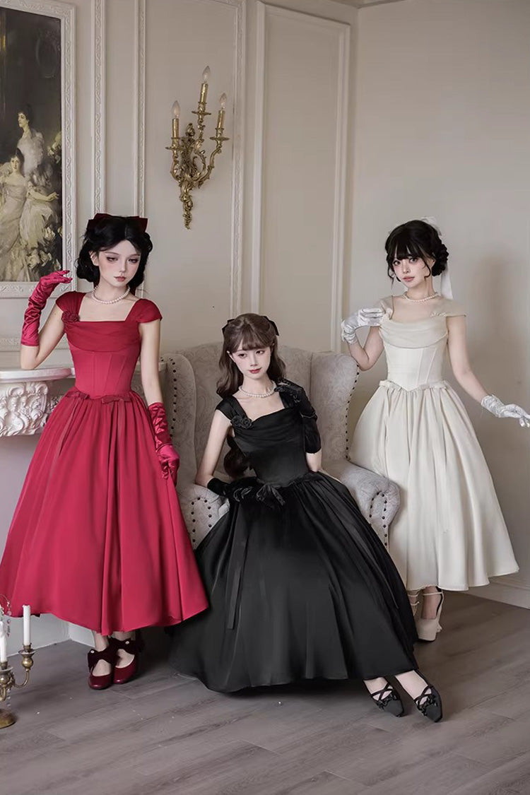 Red [With Love] Square Collar Sleeveless Fishbone Vintage Elegant Lolita Jsk Dress Set - Product - 5