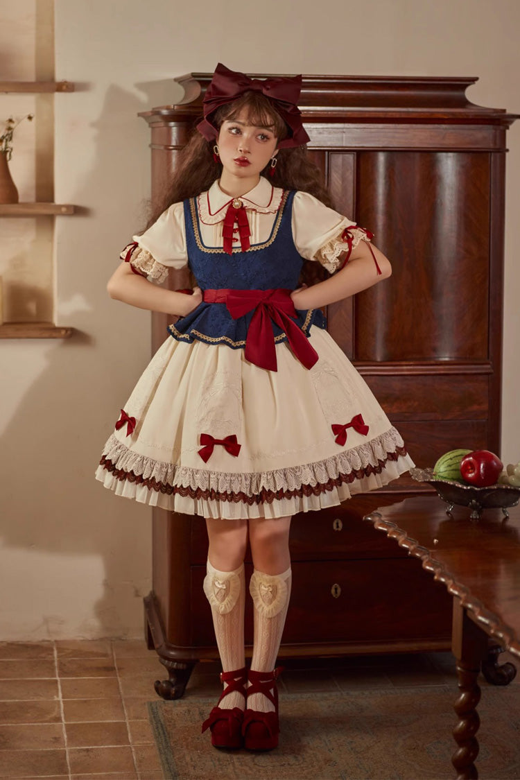 Multi-Color Snow White Lapel Collar Ruffle Short Sleeves Sweet Lolita Dress - Product - 4
