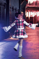 Multi-Color Plaid Print Bowknot Autumn Winter Sweet Chinese Style Lolita Skirt Set - Product - 8