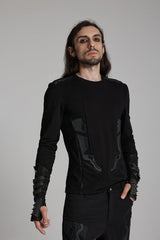 Black Round Collar Long Sleeves 3D Amor Patch Print Men's Punk T-Shirt - Product - 2