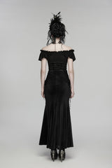 Black Embroidered Lace-Up Slim Women's Gothic Elegant Long Skirt - Product - 3