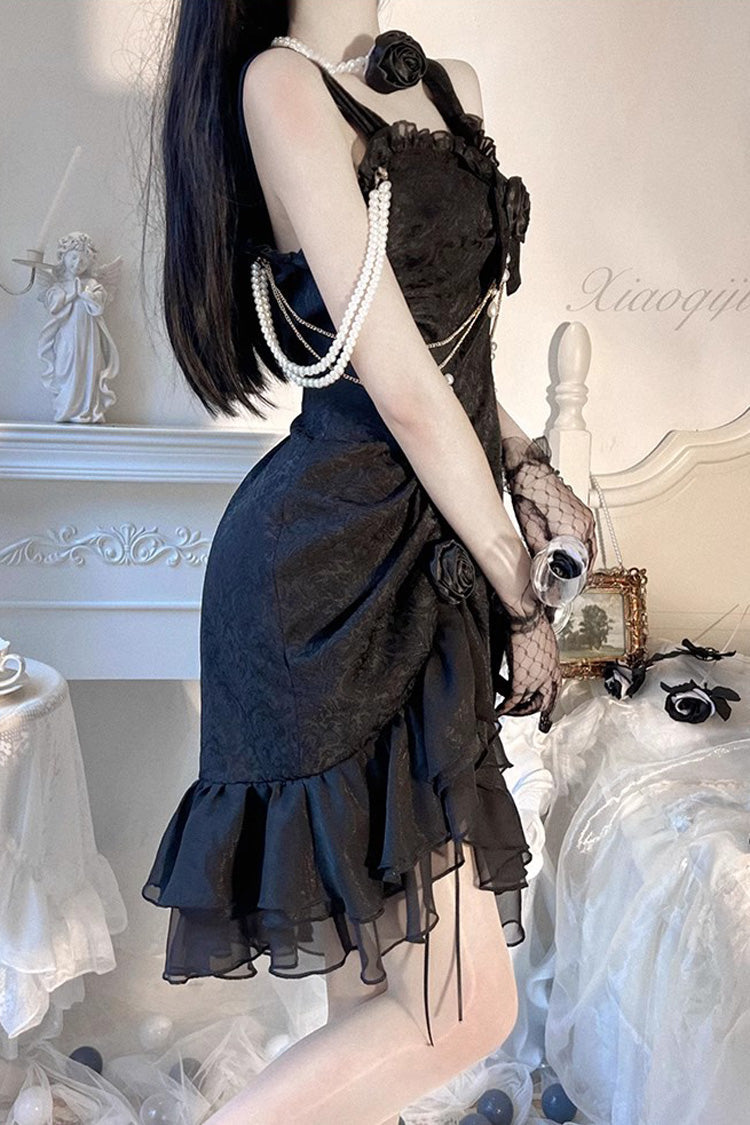 Camellia Rose Ruffle Asymmetric Gothic Chinese Style Elegant Lolita Jsk Dress 3 Colors - Product - 4