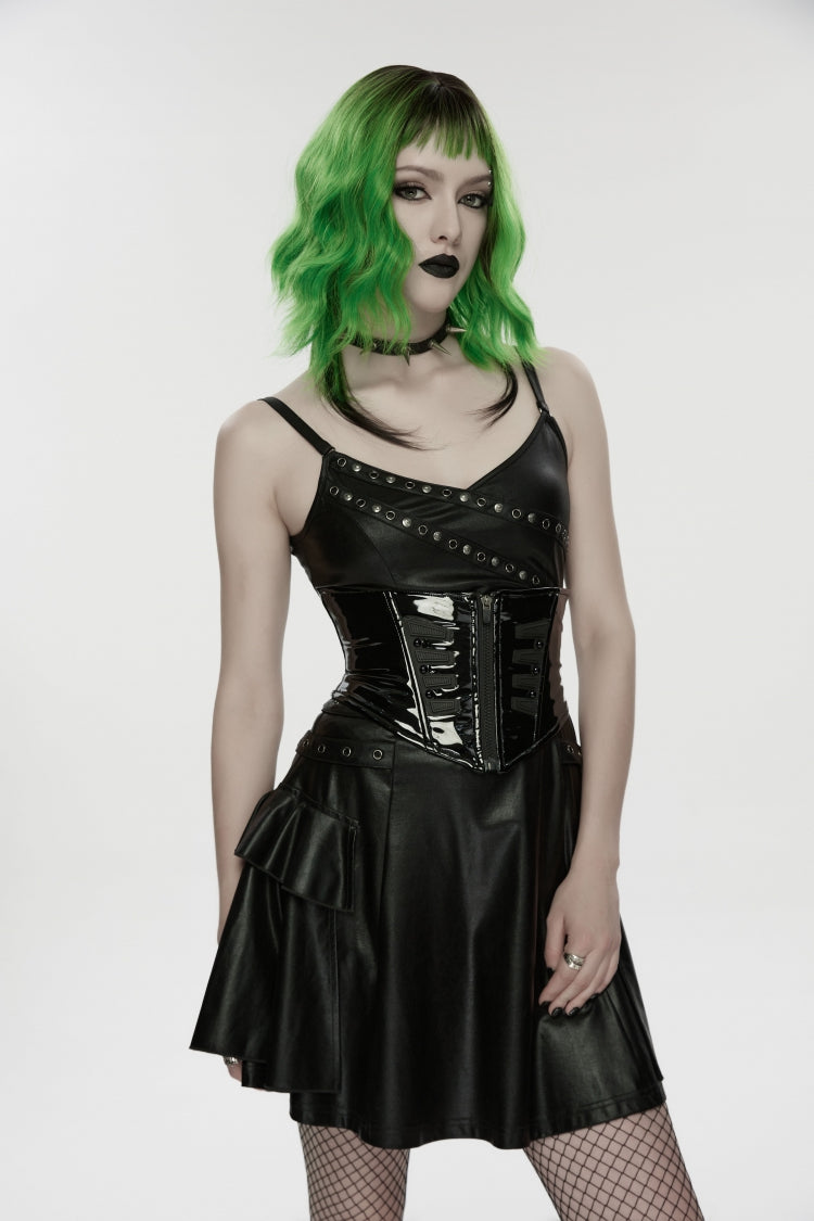 Black Lace-Up Slim Zippered Women's Punk Underbust Corset - Product - 8