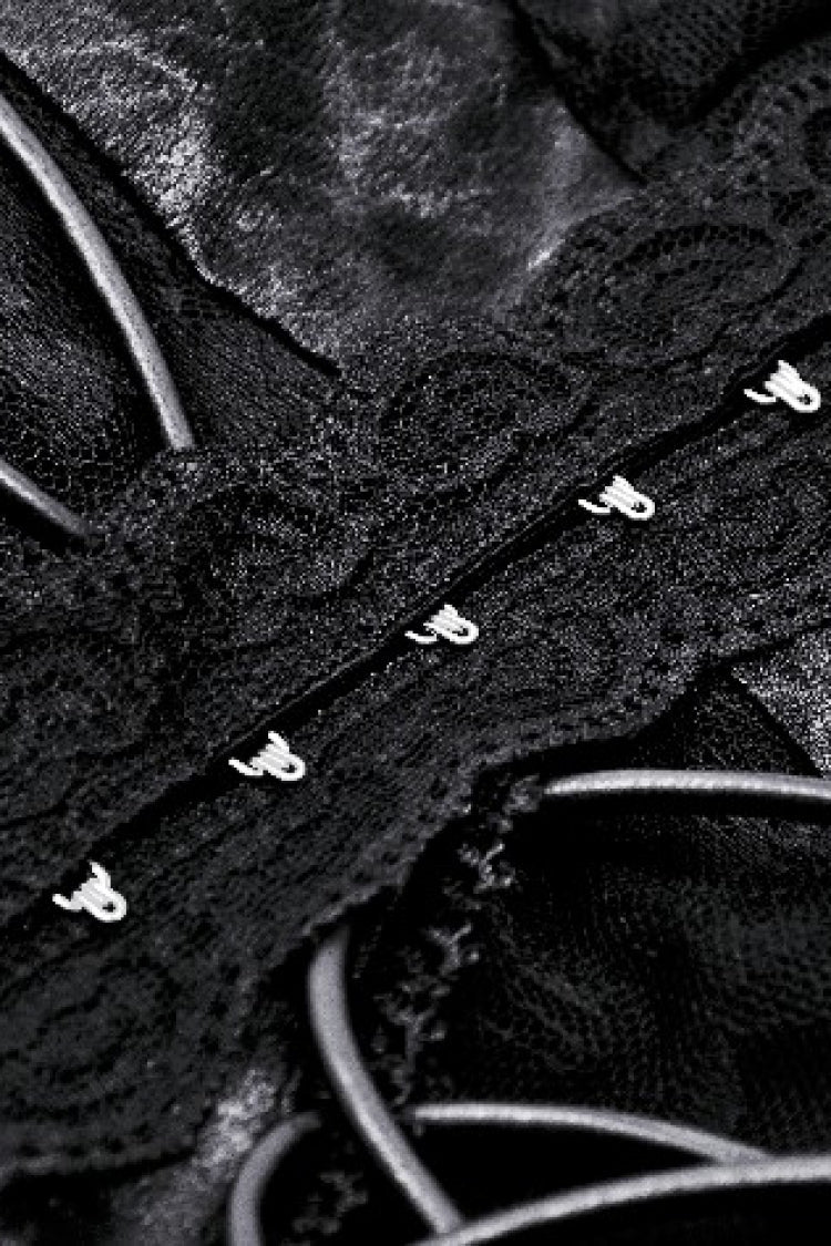 Black Sleeveless Cut-Out Lace Trim Side Lace-Up Women's Gothic Sexy Corset Top - Product - 19