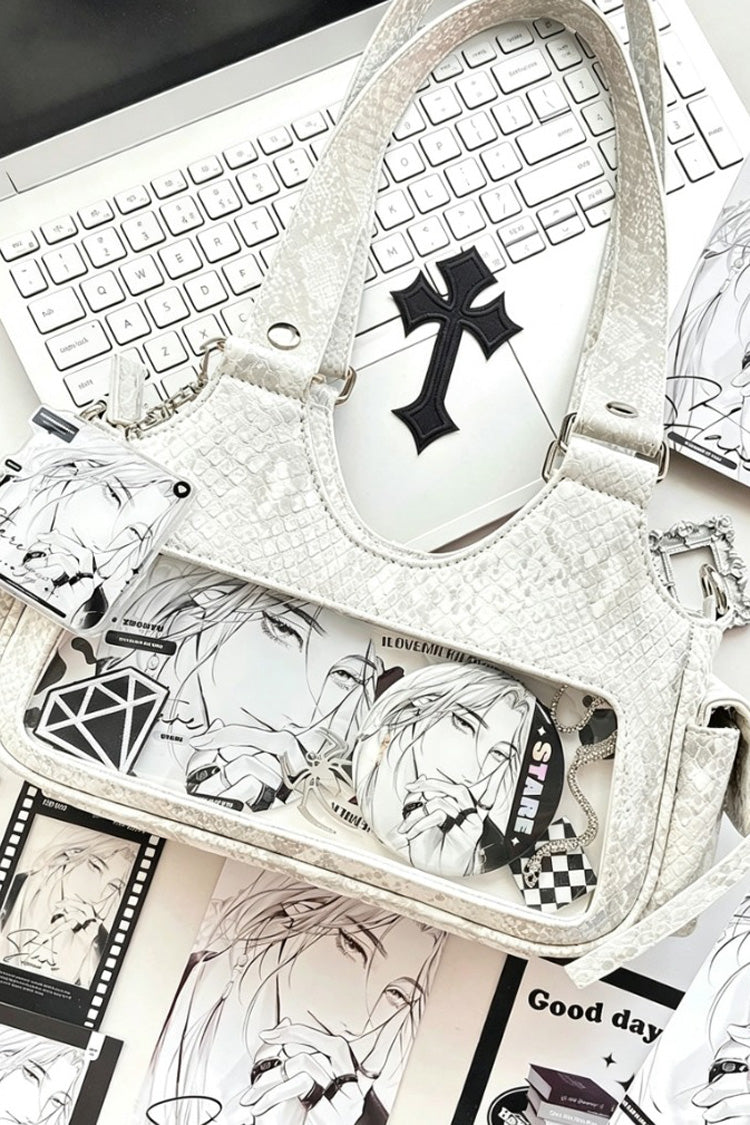 Y2K Bow Snake Print Sweet Lolita Hobo Crossbody & Shoulder Ita Bag 3 Colors - Silver - 5