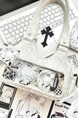 Y2K Bow Snake Print Sweet Lolita Hobo Crossbody & Shoulder Ita Bag 3 Colors - Silver - 5