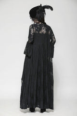 Black Long Flared Sleeves Lace Trimmed Lace-Up Women's Gothic Elegant Robe - Product - 12