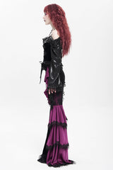 Purple Floral Print Lace-Up Rose Chain Women's Gothic Fishtail Skirt - Product - 8
