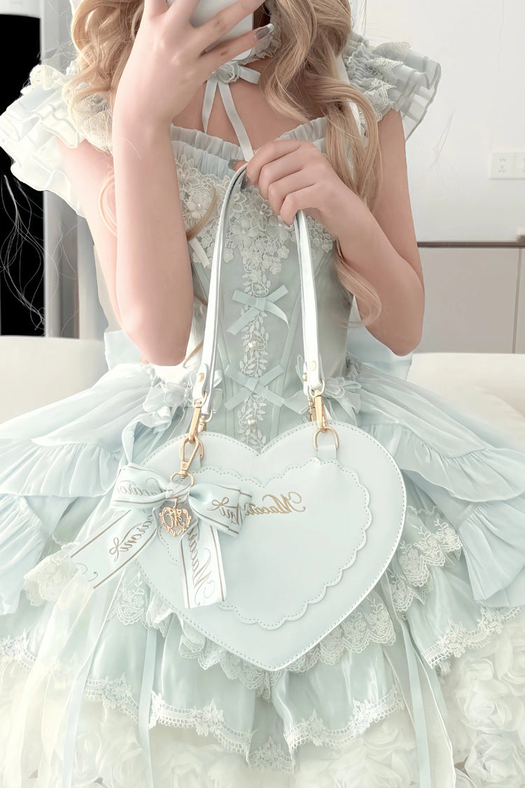 Heart-shaped Bow Elegant Sweet Lolita Crossbody Bag 4 Colors - Light-Blue - 7