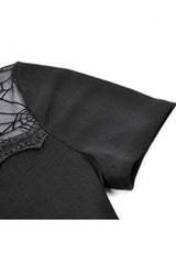 Black Short Sleeves Cut-Out Spider Cobweb Sheer Mesh Women's Gothic Top - Product - 15