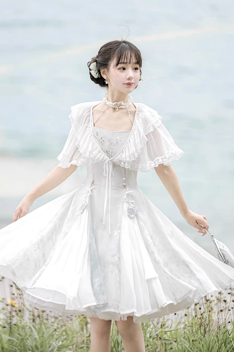 White Summer Dream Lotus Sleeveless Chinese Style Sweet Qi Lolita Jsk Dress - Product - 8
