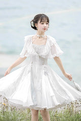 White Summer Dream Lotus Sleeveless Chinese Style Sweet Qi Lolita Jsk Dress - Product - 8