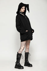 Black Long Sleeves Zippered Women's Gothic Batwing Hoodie - Product - 2