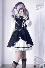 [Little Idol] Ruffle Bowknot Lace Irregular Asymmetric Jirai Kei Dress 6 Colors - Product - 6