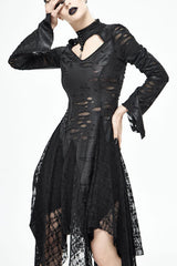 Black Dragon Spine Hole Decoration Long Sleeves Gothic Dress - Black - 1