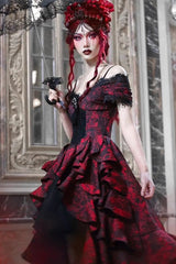 Black/Red Feast in Hades Short Sleeves Print Ruffle Cardigan Gothic Lolita Dress - Product - 6