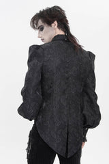 Black Lapel Collar Long Lantern Sleeves Jacquard Embroidered Lace Men's Gothic Palace Swallow-tailed Shirt with Necktie - Product - 13