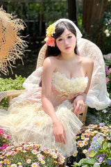 Pink Flower Goddess of Love Ruffle Bowknot Lace Sweet Elegant Lolita Maxi Skirt Dress Set - Product - 14