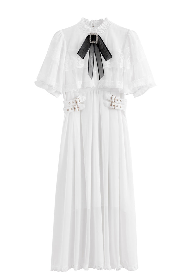 Sweet Short Sleeves Multi-Layered Lace Slim Jirai Kei Lolita Dress 4 Colors - White - 5