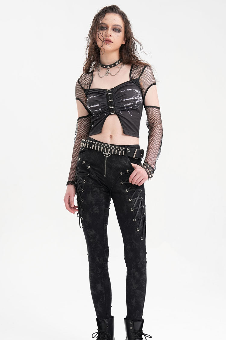 Black Long Sleeves Hollow Mesh Ripped Women's Punk Corset - Product - 10