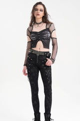 Black Long Sleeves Hollow Mesh Ripped Women's Punk Corset - Product - 10