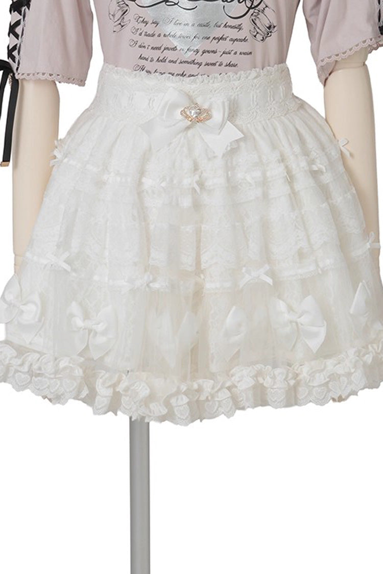 Sweet Ruffle Bowknot Lace Plus Size Japanese Lolita Skirt 3 Colors - White - 8