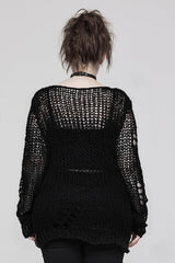 Round Collar Striped Print Irregular Ripped Women's Gothic Sweater 4 Colors - Product - 11