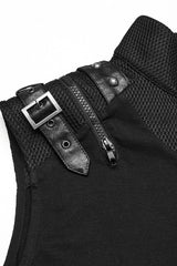 Black Stand Collar Sleeveless Stitching Mesh Zipper Men's Punk Vest - Product - 6