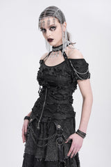 Black Off Shoulder Halterneck Ripped Women's Punk Blouse - Product - 12