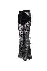 Black Flocking Mesh Side Hanging Feather Pendant Fake Two-Piece Long Women's Gothic Flared Pants - Product - 7