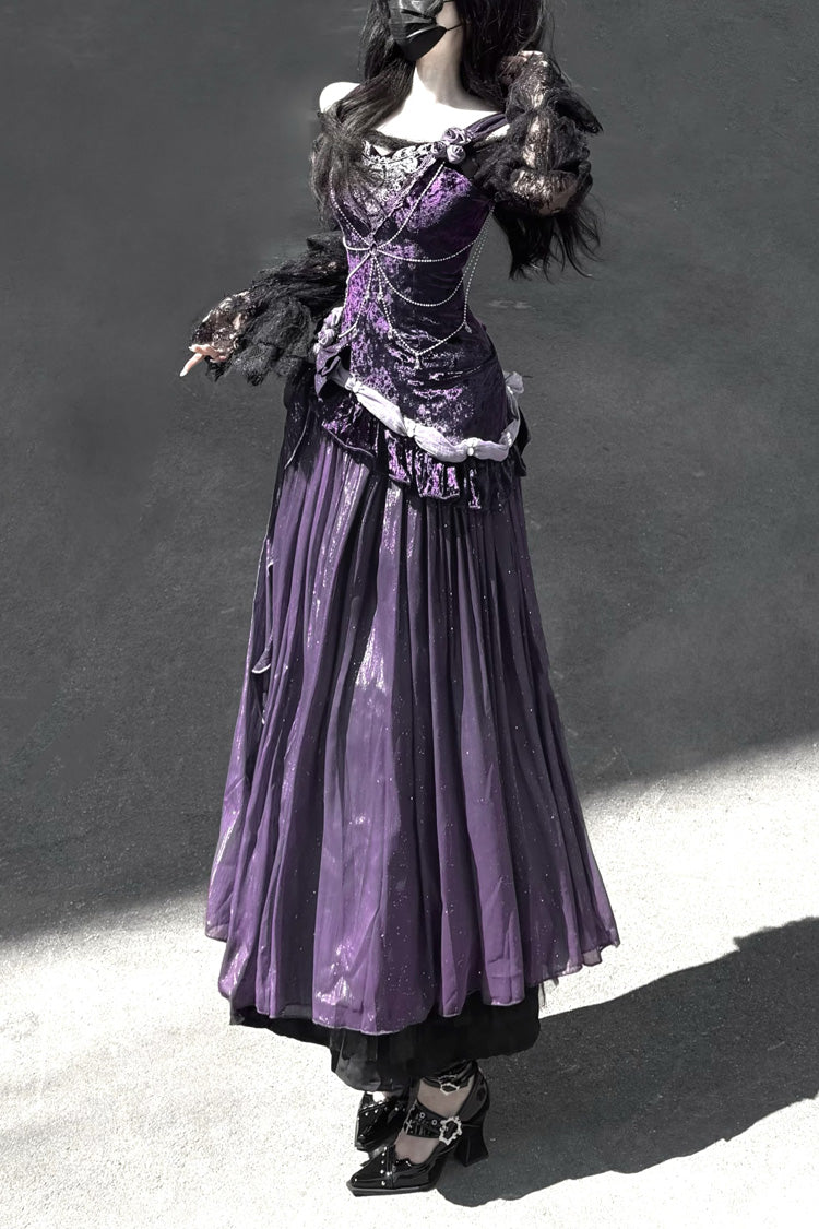 Purple [Madame Butterfly] Ruffle Bowknot Lace Sweet Elegant Gorgeous Lolita Jsk Dress - Product - 12