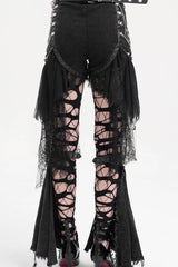 Black Chain Irregular Mesh Ripped Hem Women's Gothic Shorts - Product - 4