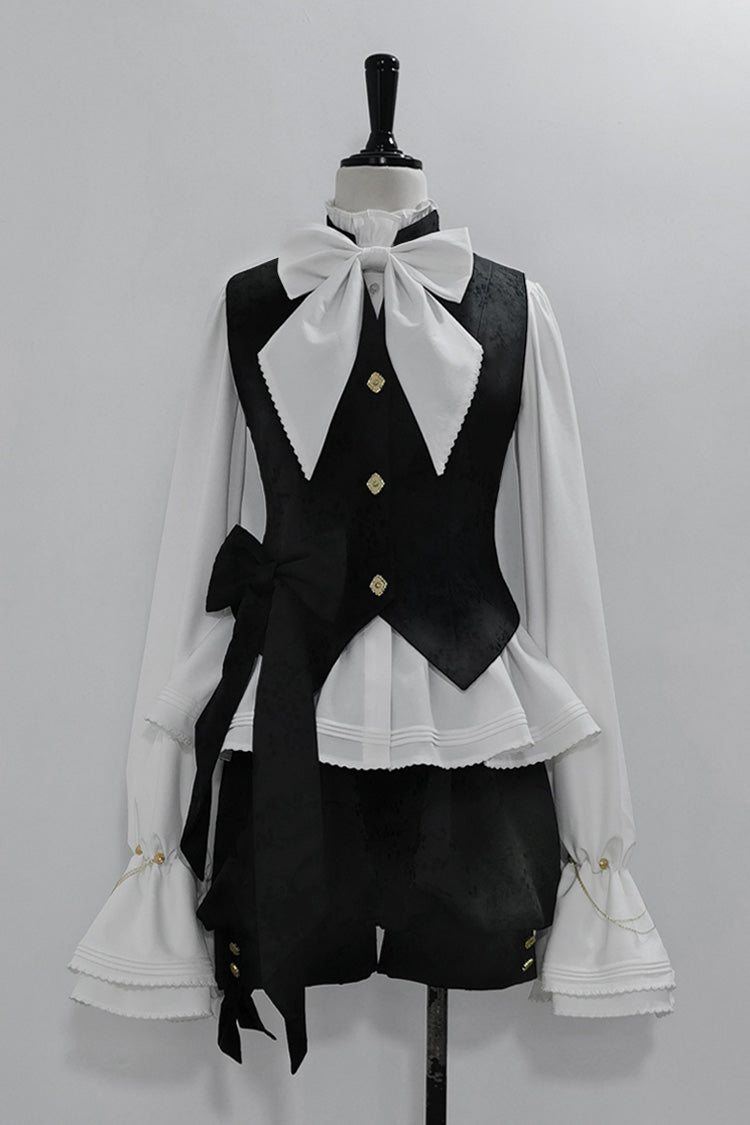 White Hunting Rabbits Long Sleeves Bowknot Gothic Vintage Ouji Fashion Lolita Blouse - Product - 2